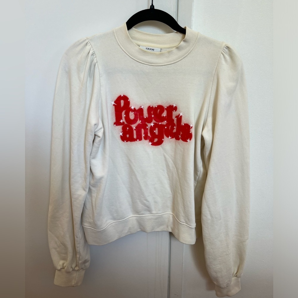 GANNI power angels puff sleeve crewneck